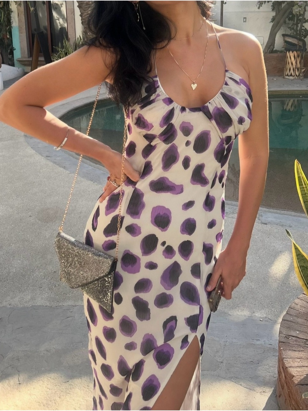 Cute Purple Leopard Midi Dress